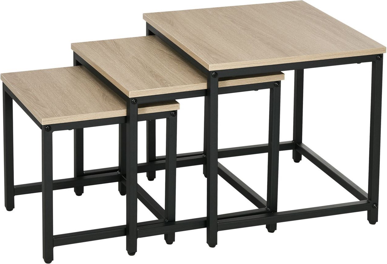 Couchtisch 3er-Set Beistelltisch Satztisch Sofatisch mit Holzoptik, Stahl