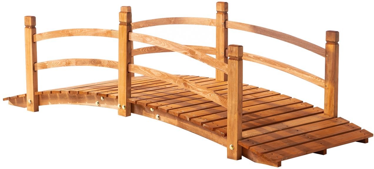 Gartenbrücke mit Geländer aus Massivholz - Orange