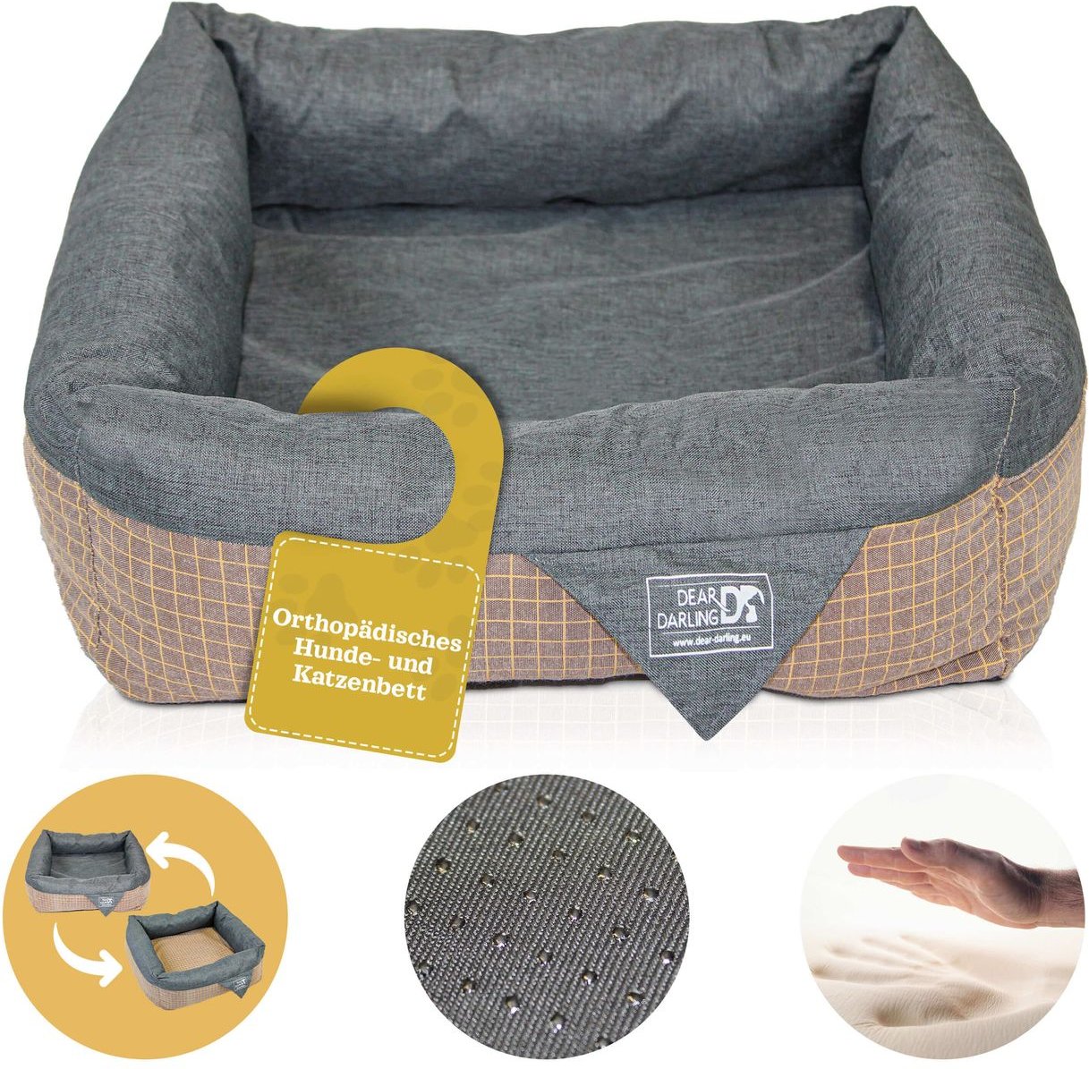 DD-06 Luxus Hundebett Braun Anthrazit Gr. M 60x60cm Memoryschaum Matratze