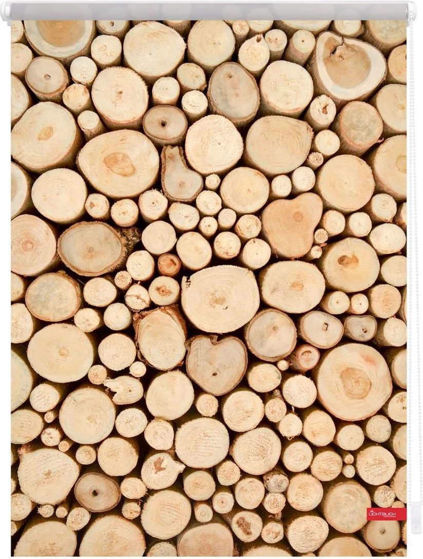 Rollo Klemmfix, ohne Bohren, blickdicht, Holzstapel - Braun, 45 x 150 cm (B x L)