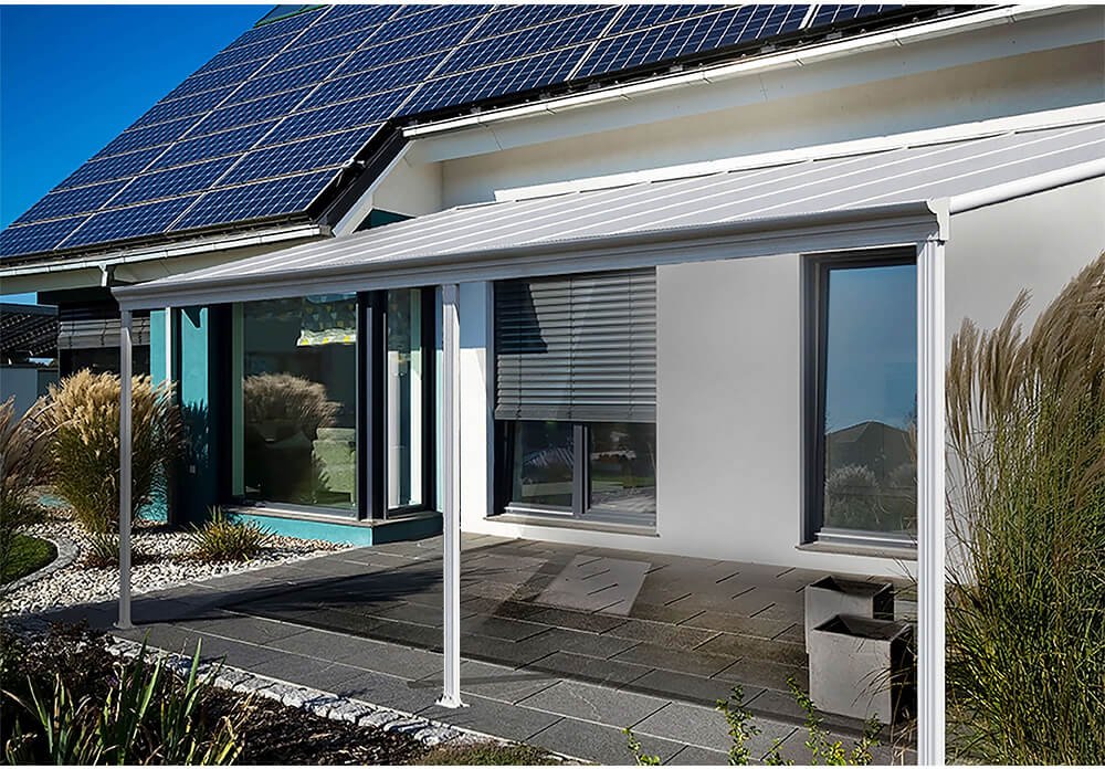 Thumbnail - Terrassenüberdachung SOLIS mit UV-Schutz, ca. 434 x 303 x 226 / 278 cm – Weiß