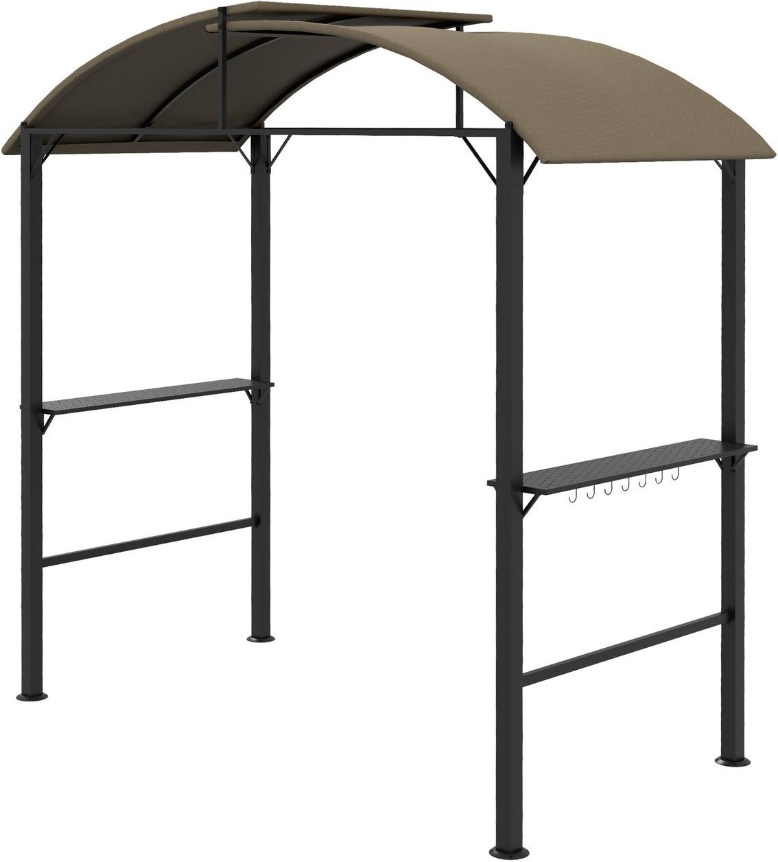 Grillpavillon Unterstand 1,1 x 2,3m, 2 Seitenablagen, Haken, Stahlrahmen, Khaki