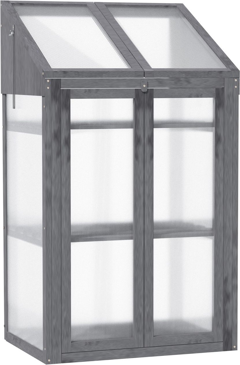 Outsunny Frühbeet aus Holz, Mini Gewächshaus 70 x 50 x 120 cm, Treibhaus Grau
