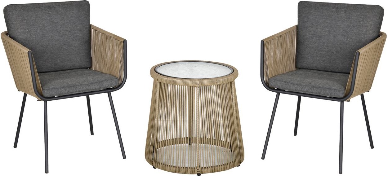 Outsunny 3-tlg. Rattan Gartenmöbel-Set, Sitzgarnitur mit 2 Stühle, Beistelltisch