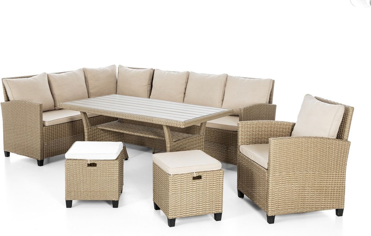 Dining-Ecklounge 19 tlg., inkl. Sitz- und Rückenkissen braun/beige