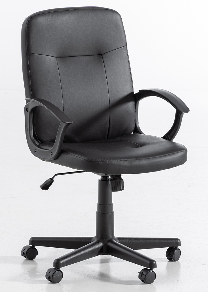 höhenverstellbarer Bürostuhl mit Armlehne, ca. 57 x 64 x 92 - 102 cm - Schwarz in Lederoptik