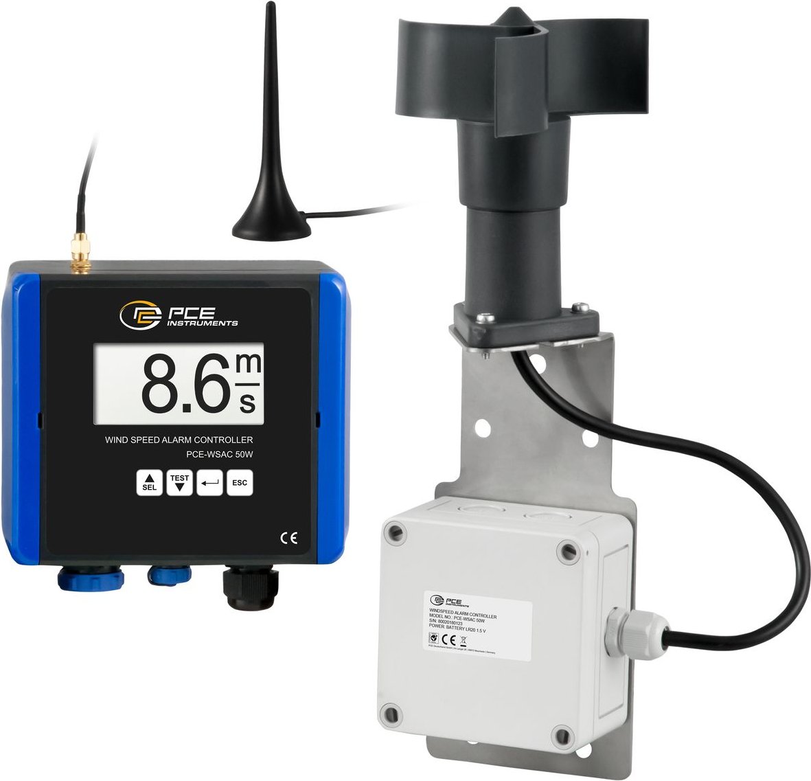 Wireless Wind Speed Alarm Controller PCE-WSAC 50W