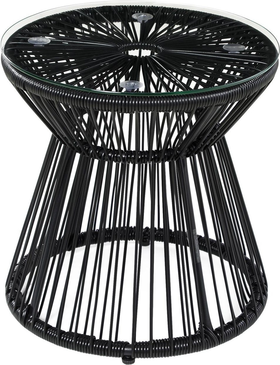 Ratten Beistelltisch, Runder Kaffeetisch mit Hohltrommel-Design Metall