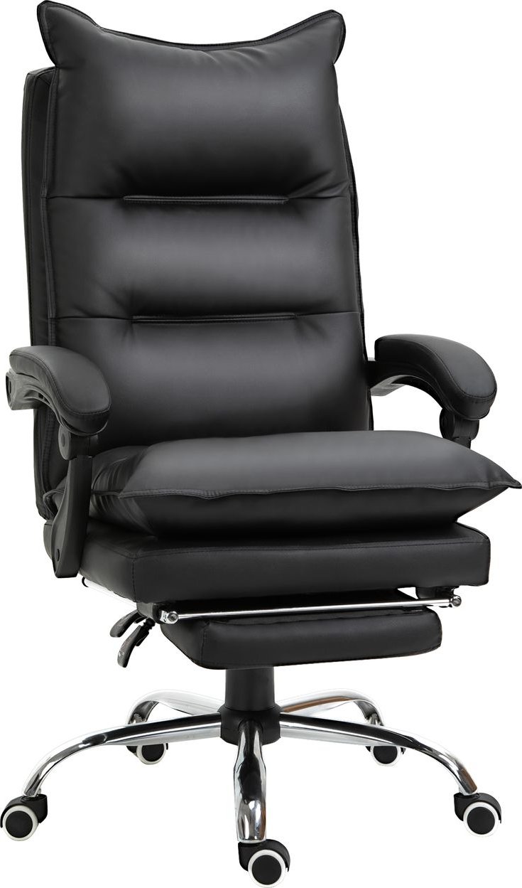 Bürostuhl mit Fußstütze höhenverstellbar Rückenlehne Kunstleder Schwarz 66 x 72 x 122-130 cm