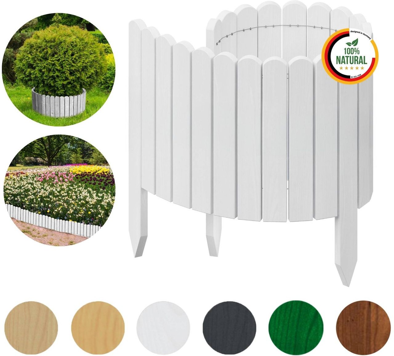 Beeteinfassung 40 x 100 cm Braun Flexibler Holzzaun Rasenkante