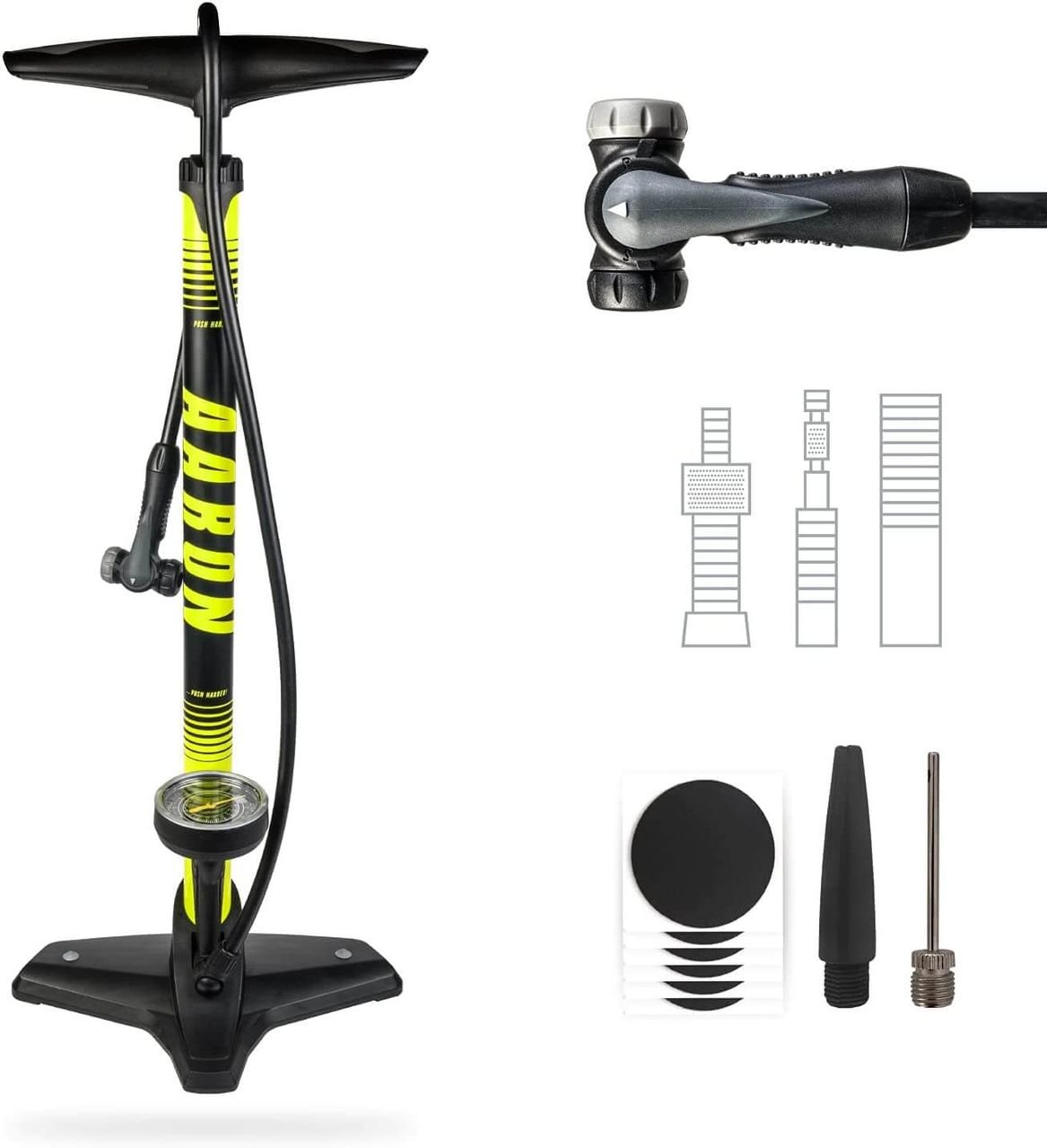 Thumbnail - Luftpumpe Sport One in Gelb Fahrrad-Stand-Pumpe für alle Ventile mit Manometer