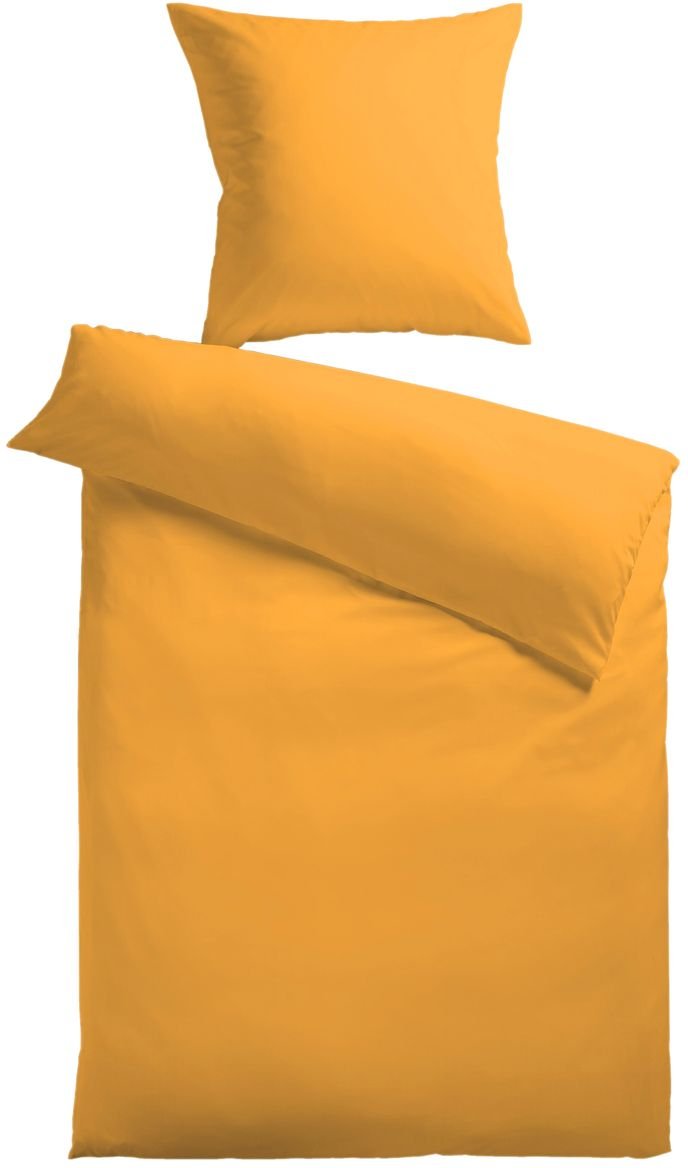Baumwoll-Satin Bettwäsche Uni 80 x 80 + 155 x 220 cm, Farbe gelb