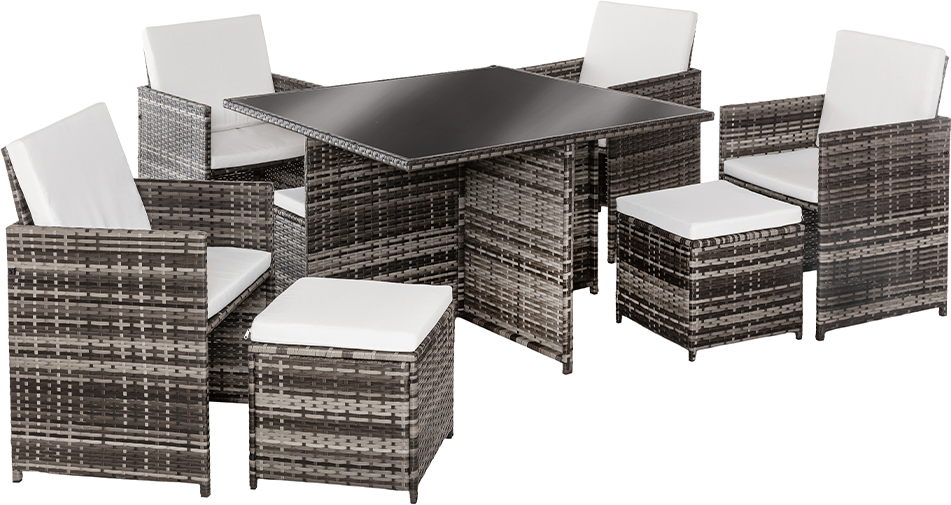 21tlg. Polyrattan-Sitzgruppe CUBO mit klappbare Rückenlehnen - platzsparendes Würfelsystem