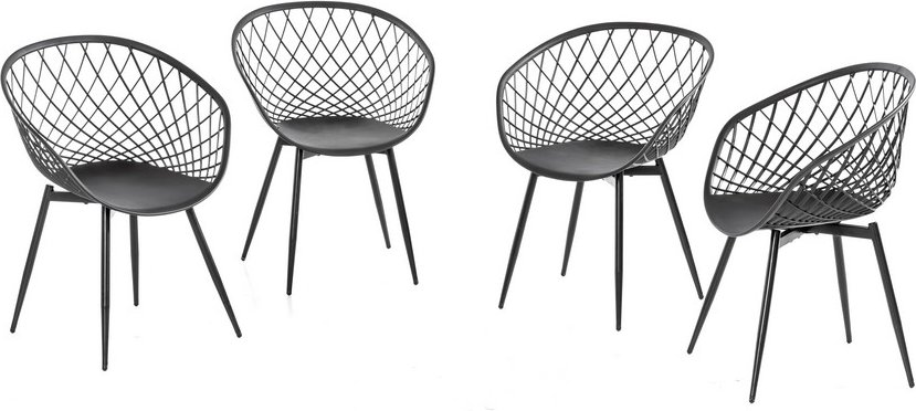 4er Set Stühle mit abgerundetem Design mit Gittermuster und Metallbeinen - Schwarz