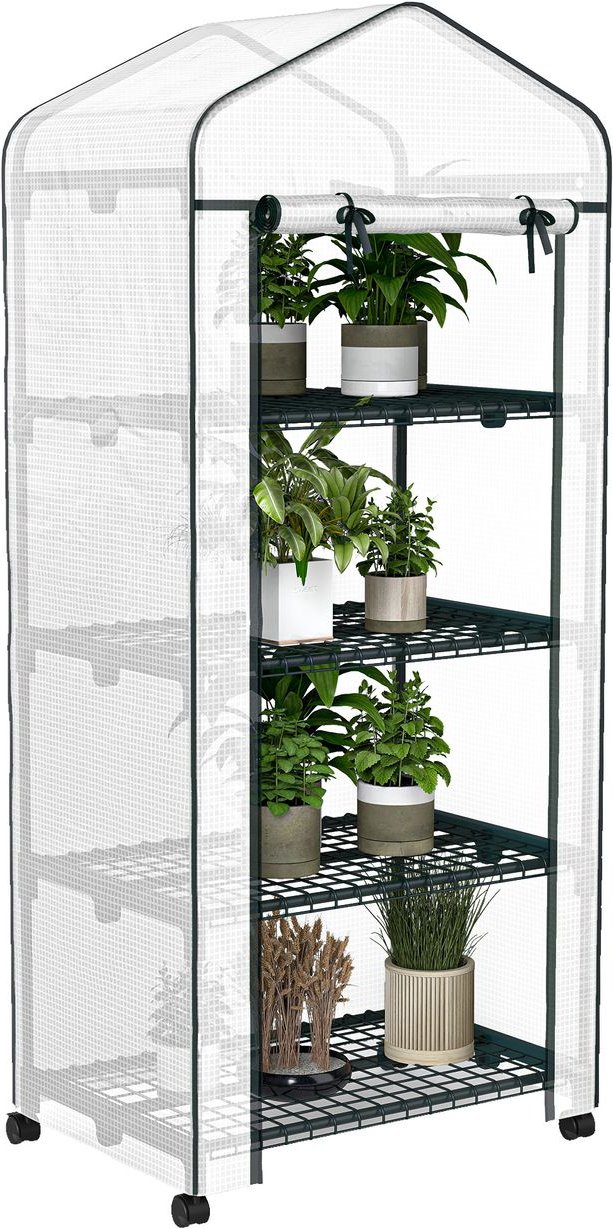 Gewächshaus mit Rolle, Regale, winterfest Foliengewächshaus aus Stahl