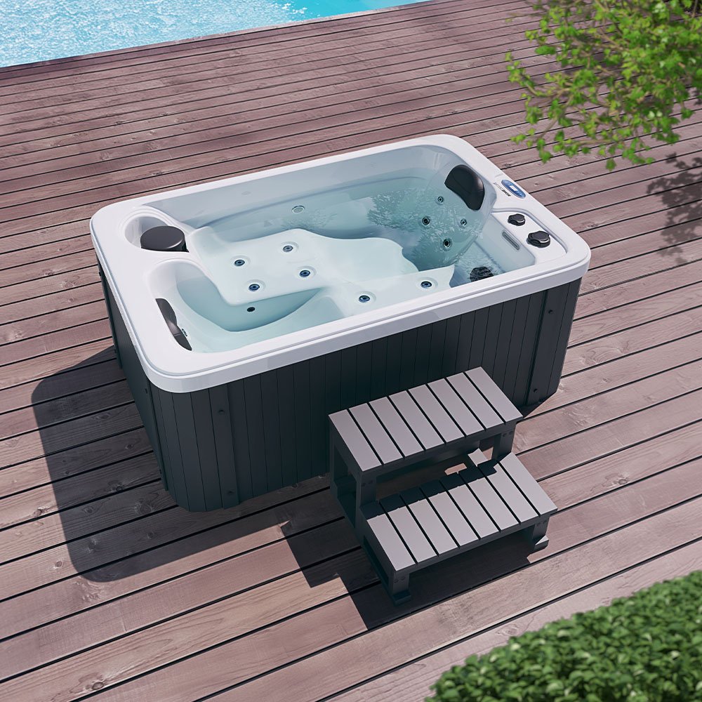Home Deluxe Outdoor Whirlpool Horizon mit Treppe und Thermoabdeckung - 175 x 115 cm cm