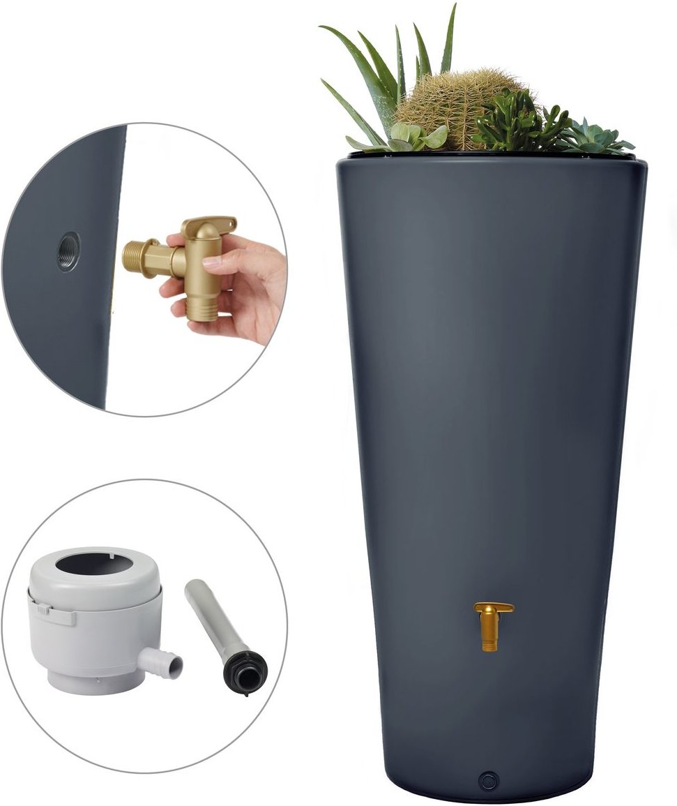 VASO 2in1 Regenspeicher 220 L graphite grey inkl. Anschlussset und Auslaufhahn