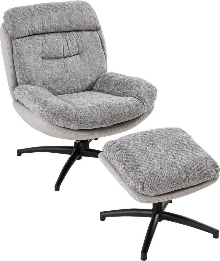 gepolsterter Drehsessel Relaxsessel mit Hocker, hellgrau