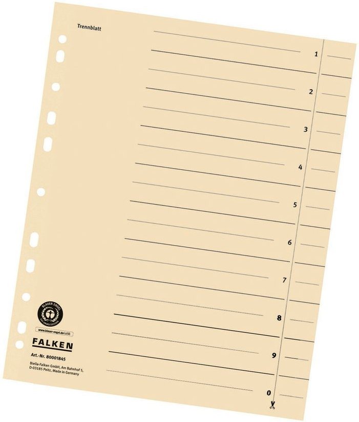 Falken 5x100 Trennblätter 80001845 DIN-A4, 24x30cm, lochverstärkt, 180g/m² Karton, chamois