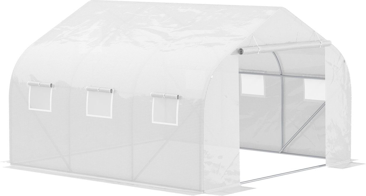 3,50 x 3m Tunnelgewächshaus Treibhaus 6 Fenster große Tür Weiß