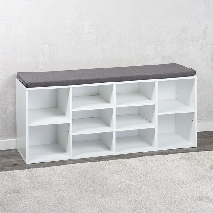Schuhschrank mit Sitzkissen, weiß, FSC