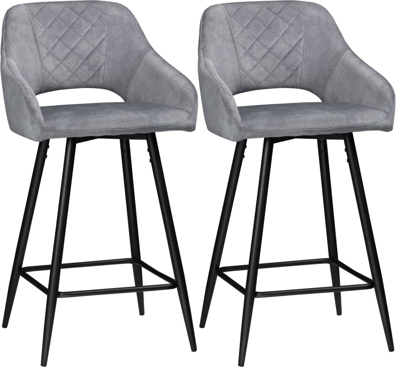 Barhocker 2er-Set Bistrohocker Barstühle Küchenstuhl mit Fußstütze Grau