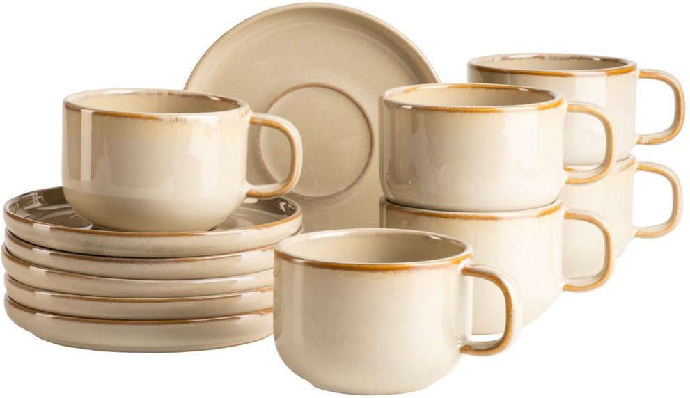 Thumbnail - Serie Cordelia, 12-teiliges Kaffeetassenset, Steinzeug, Sand