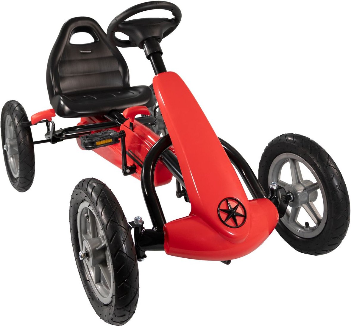 Go Kart Tretfahrzeug rot, Kinderfahrzeug ab 5 Jahre, Tretauto mit Leerlauf