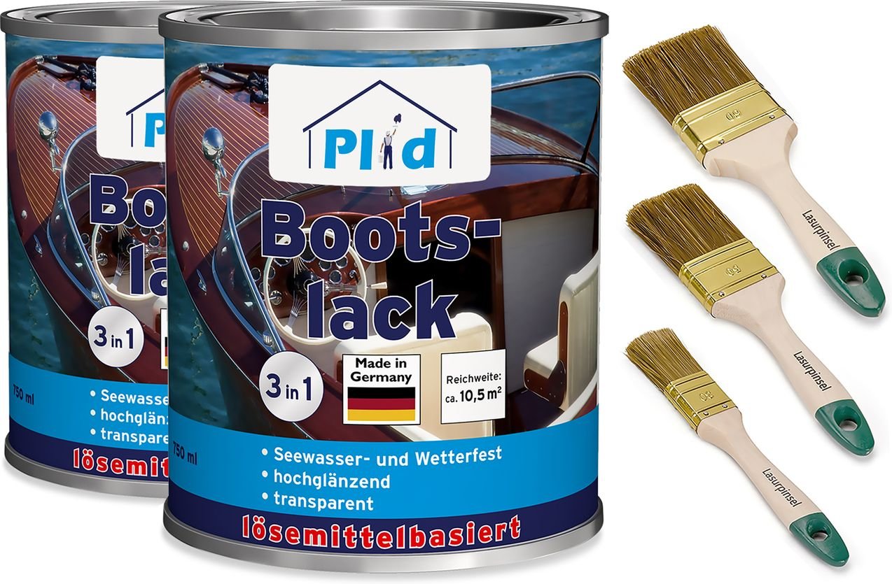 Thumbnail - Bootslack 5L Farblos für ca. 50m² + Pinselset 3-tlg/ Klarlack Holz Schiffslack