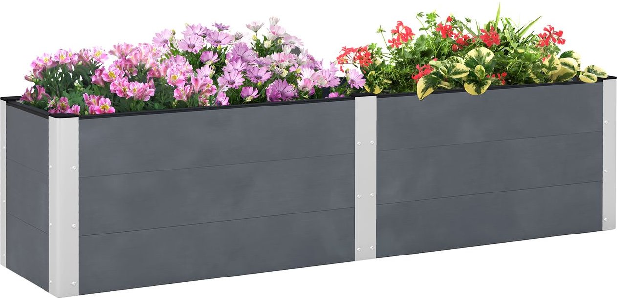 Hochbeet, Blumenkasten, Pflanzkasten, Gemüsebeet mit Offenem Boden Grau