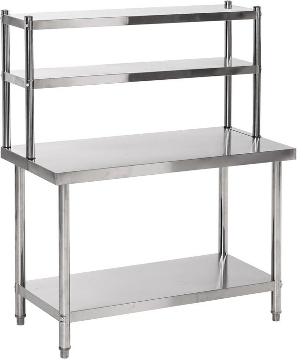 2-stufiger Arbeitstisch mit Gestell aus Edelstahl, ca. 120 x 60 x 80 cm