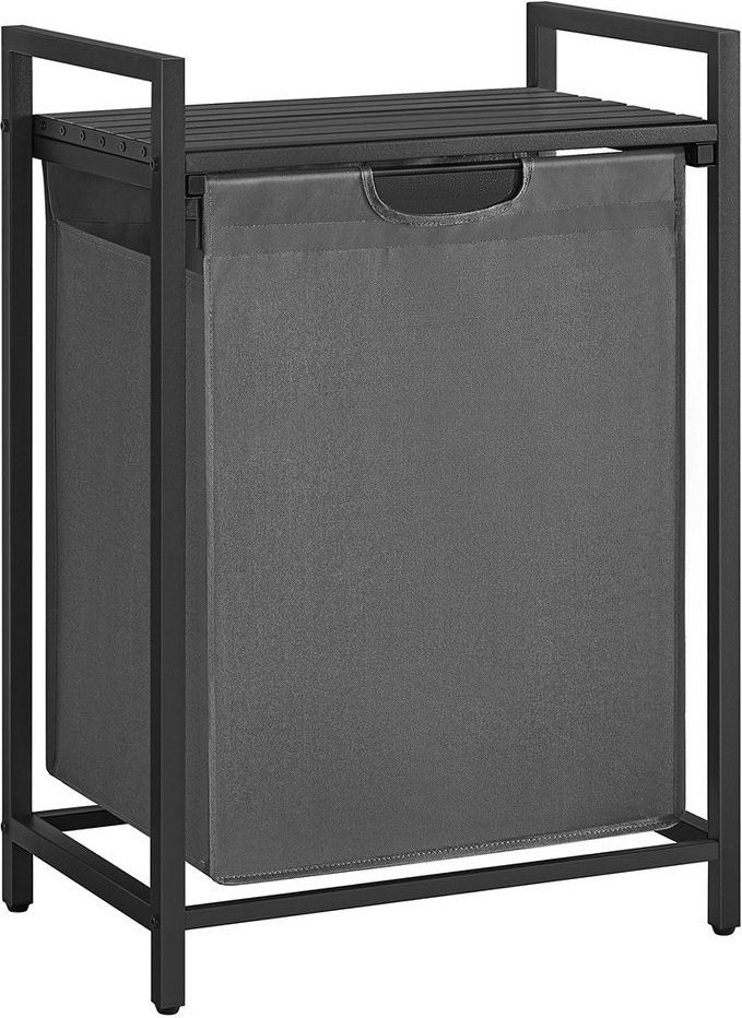 Wäschesammler mit Ablage Metallrahmen schwarz-grau