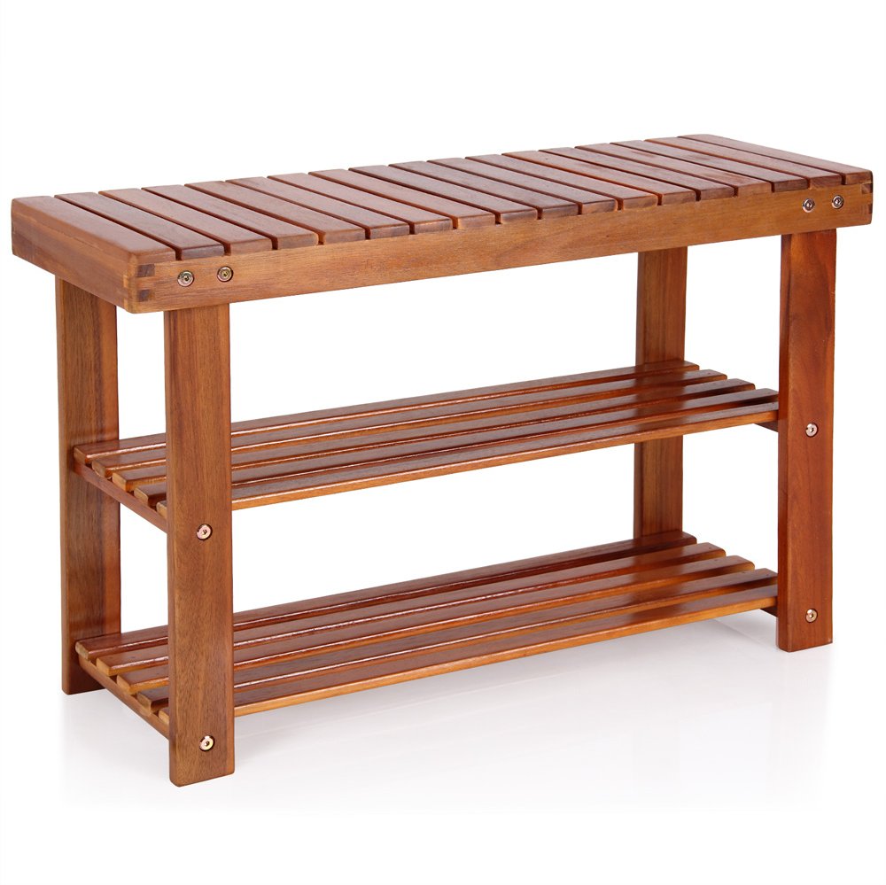 Schuhregal 2in1 Braun Akazienholz 70x30x46cm