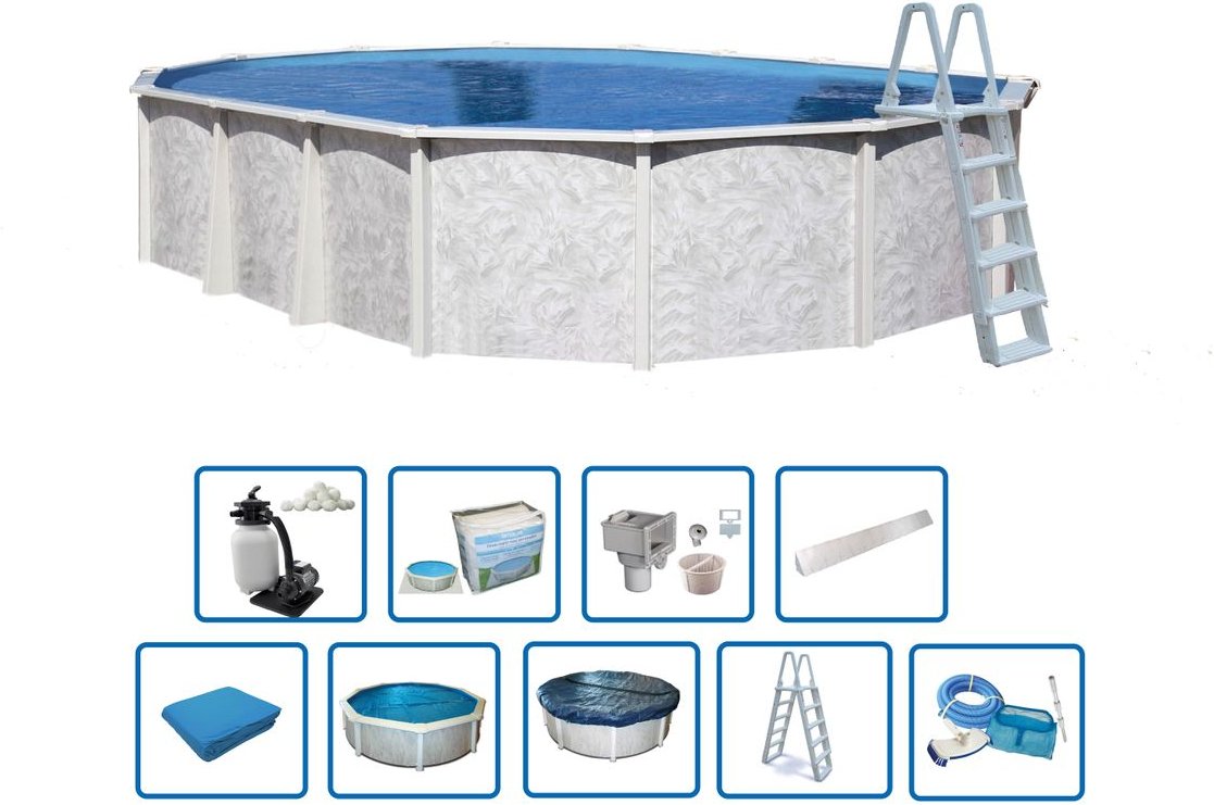Doughboy Stahlwand Pool Oval als Aufstell- oder Einbaupool, ca. 630 x 380 cm – Hellgrau / Blau