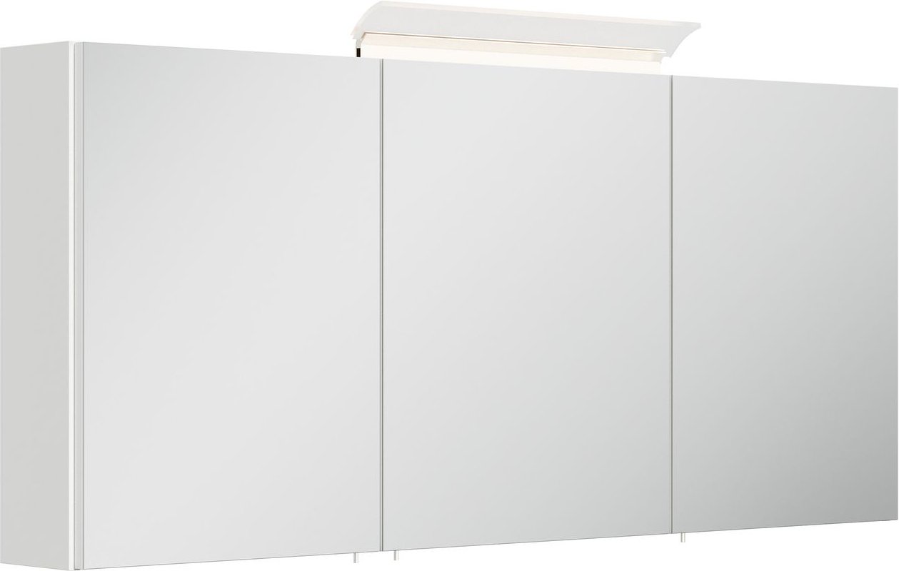 Spiegelschrank 140cm inkl. Design LED-Lampe und Glasböden weiss hochglanz