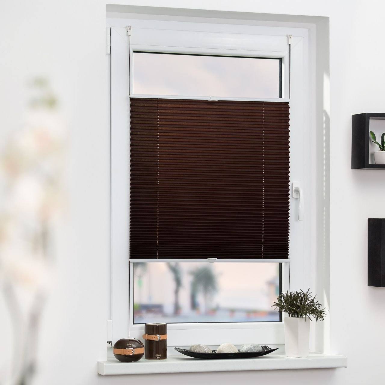 Plissee Klemmfix, ohne Bohren, verspannt - Braun, 70 cm x 130 cm (B x L)