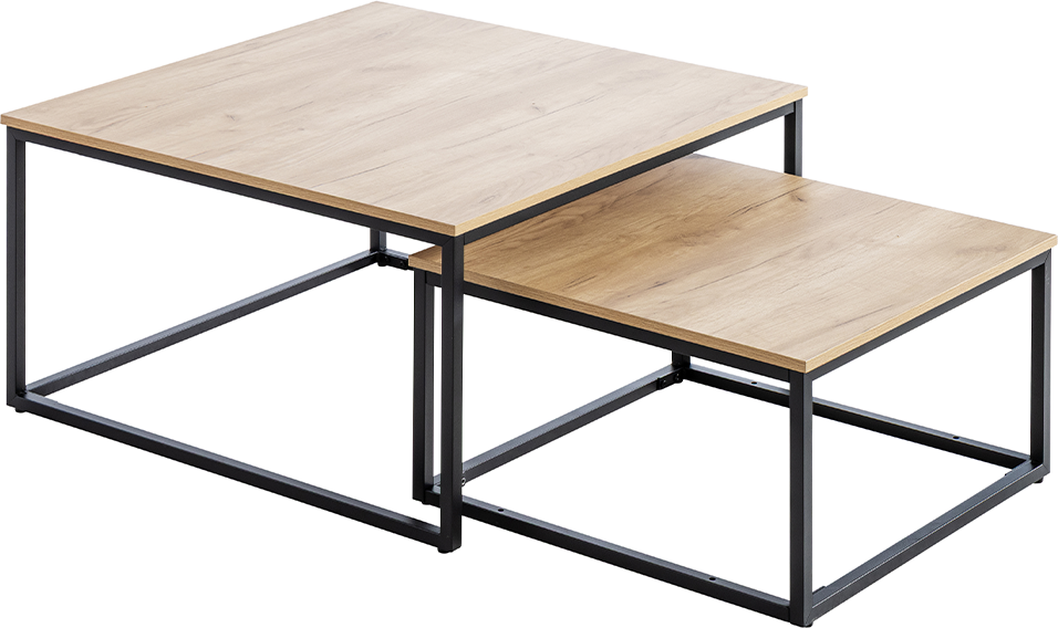 2tlg. Couchtisch-Set mit Stahlrahmen, ca. 80x80x45 cm & 60x60x35 cm – Braun