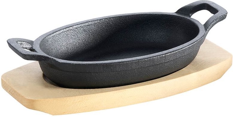 Gusseisenpfännchen und Untersetzer 21x15,5cm oval schwarz