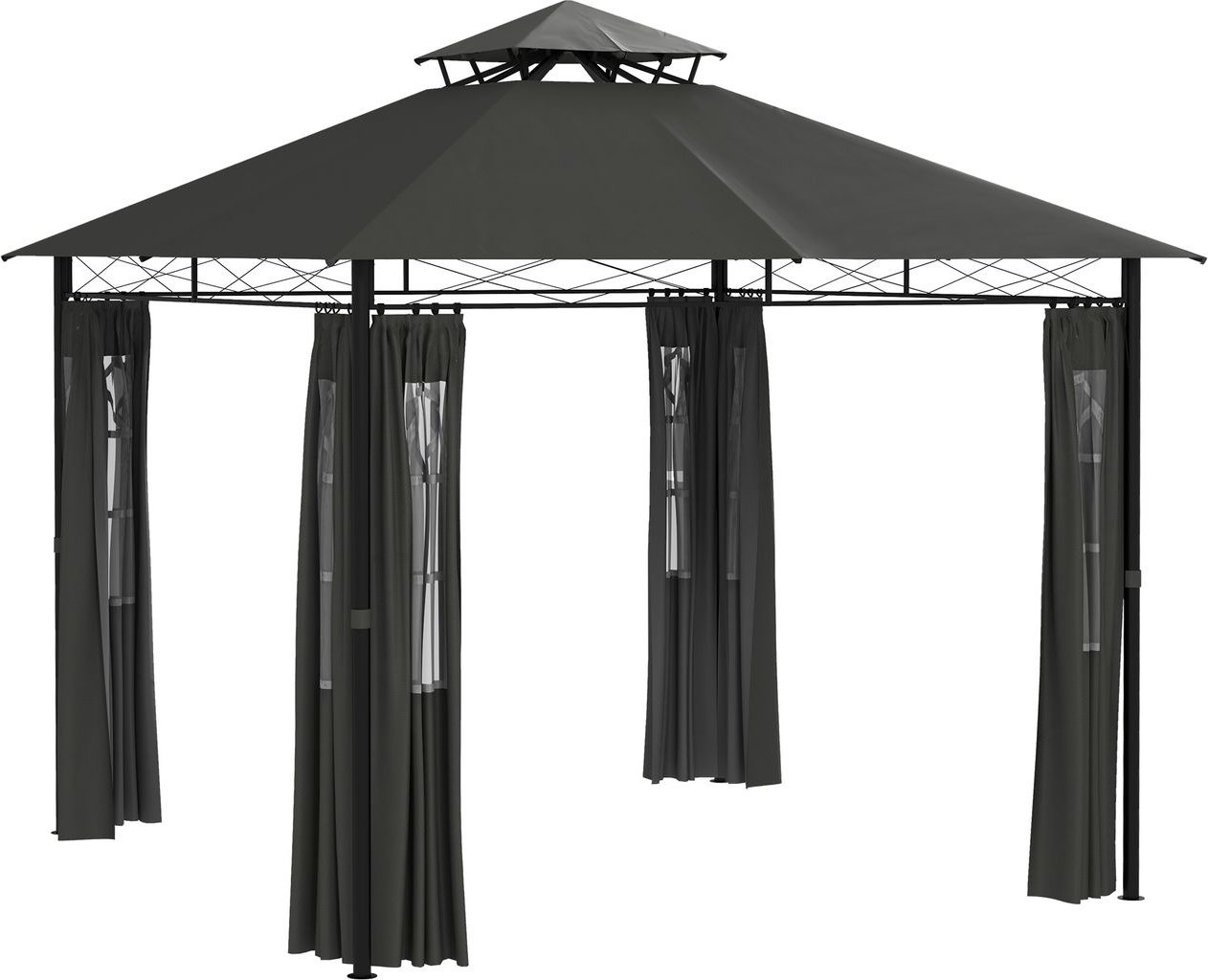 Pavillon ca. 3 x 3 m Gartenzelt mit Seitenwand Partyzelt mit Doppeldach