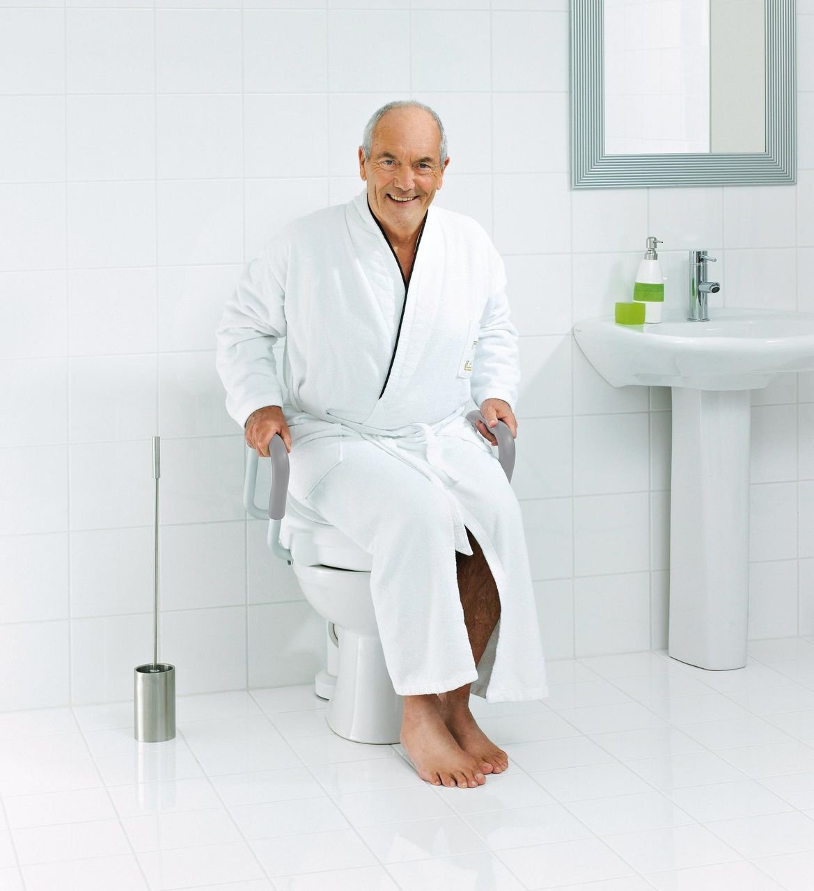 WC-Sitzerhöhung Sam ca. 10 cm, weiß, mit Armlehnen, ABS / PE / PU / Aluminium