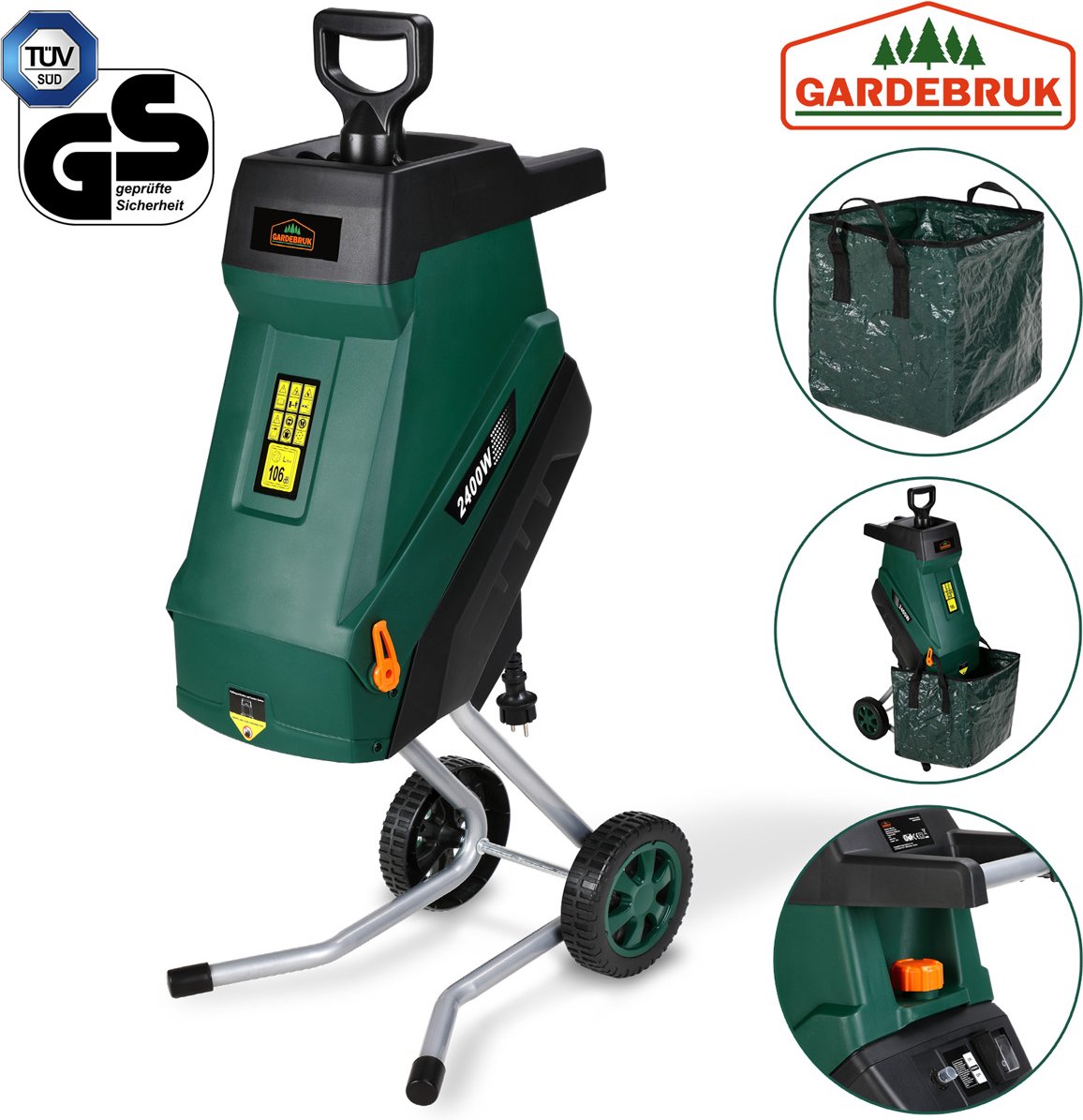 GARDEBRUK Häcksler mit 50L Sammelbehälter