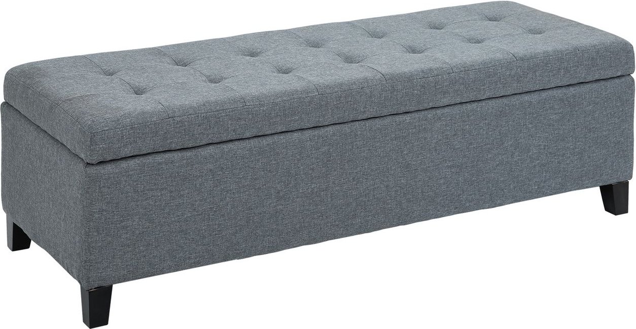 Sitzbank Polsterbank mit Stauraum, Bettbank mit Deckel, Leinenoptik, Grau