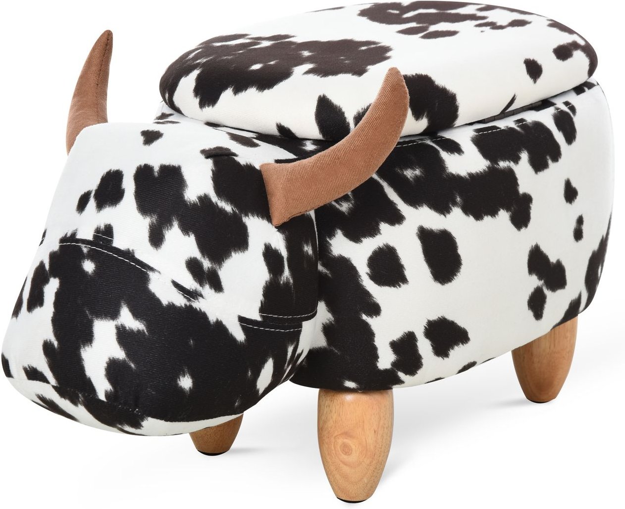 Tierhocker, Dekohocker mit Stauraum, Polsterhocker mit Tier-Design, Schwarz+Weiß, 62 x 35 x 36 cm