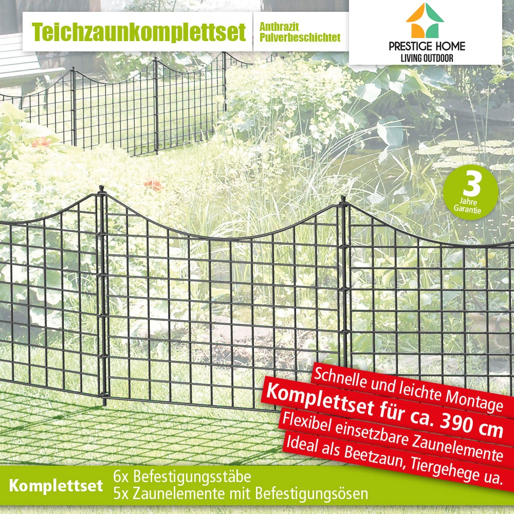 11tlg. Teichzaun Unterbogen, ca. 390 x 52,5 cm - Anthrazit