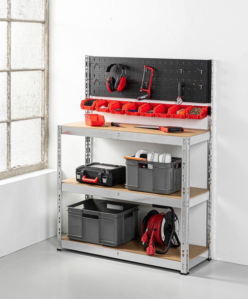 Schwerlastregal mit Magnettafel inkl. Zubehör, 3 Ablagen je 200kg belastbar, 136 x 100 x 40 cm