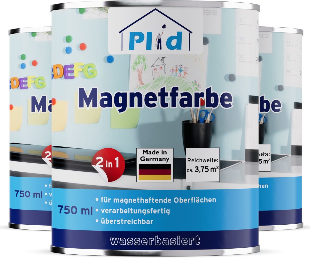 Magnetfarbe 2,25L Anthrazitgrau für ca. 12m²/ Magnet Farbe Magnetlack Magnetwand