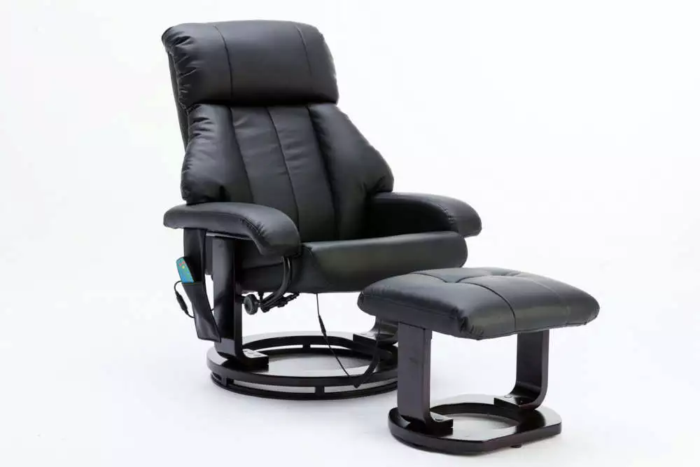 Massagesessel mit Fußhocker & Heizfunktion - Schwarz