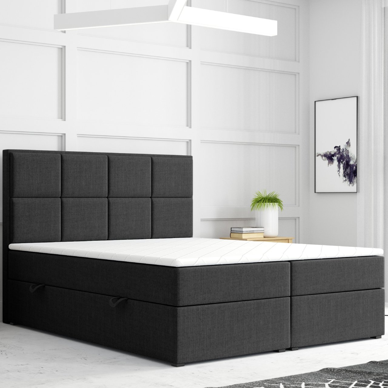 Thumbnail - Boxspringbett PORTOFINO mit Bettkasten 180 x 200 cm Webstoff Schwarz Bett Bettkasten