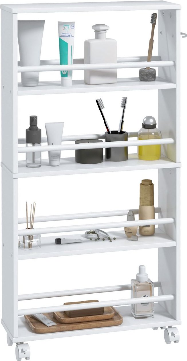 Thumbnail - HOMCOM Rollwagen, Schmaler Servierwagen mit 4 Etagen, Griffe, für Küche, Weiß