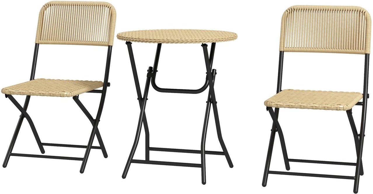 Thumbnail - Bistro-Set Rattanoptik 2 Stühle Beistelltisch Balkon-Sitzgarnitur Gelb